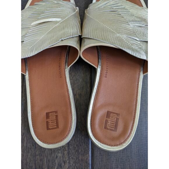 FITFLOP Sola Feather Gold Metallic Slip on Slides Sandals Size 9 41 Cute Pretty - Picture 4 of 9